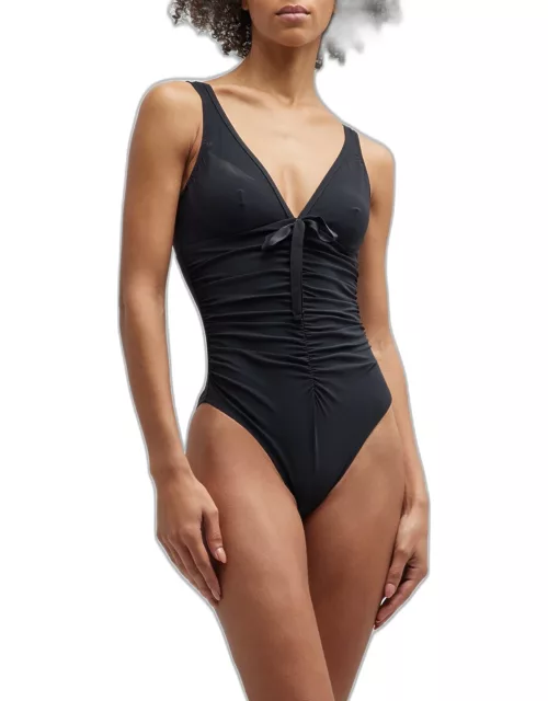 Ruched Front-Tie One-Piece Swimsuit