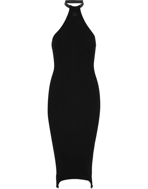 Courrèges Logo Ribbed-knit Midi Dress - Black