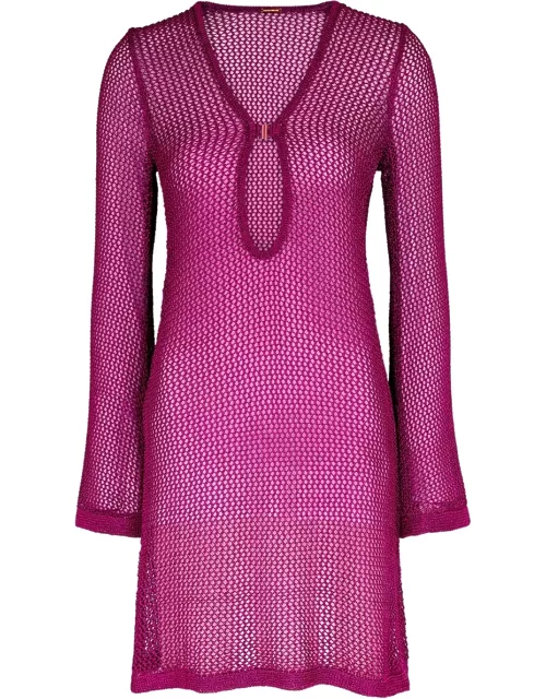 Dodo Bar OR Ethan Metallic Open-knit Mini Dress - Fuchsia
