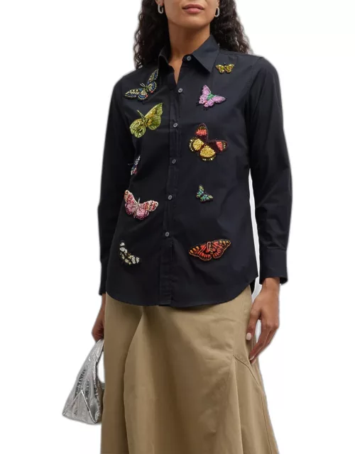 Millions of Butterflies Embroidered Button-Front Shirt