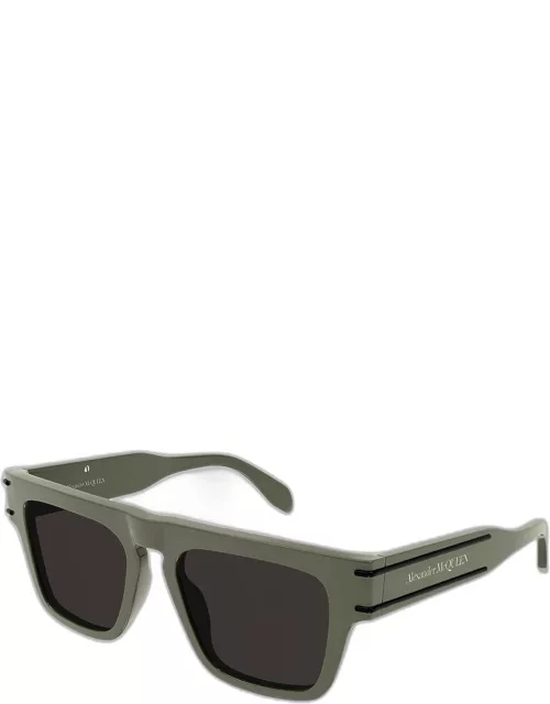 Men's Wide Rectangle Acetate Sunglasses with Logo