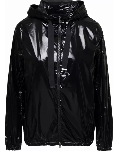 Herno Black Gloss Cape Hooded Jacket In Polyester Woman