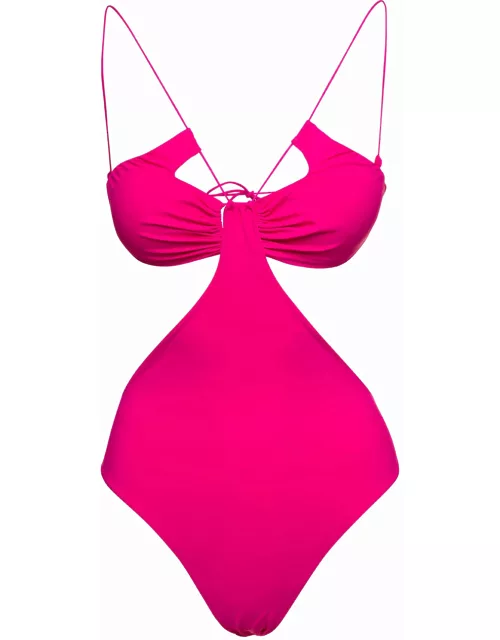 Amazuìn sadie Fuchsia Swimsuit With Cut-out And Spaghetti Straps In Stretch Polyamide Woman