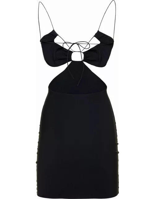 Amazuìn eva Short Black Dress With Cut-out And Rhinestone Embellishment In Stretch Polyamide Woman