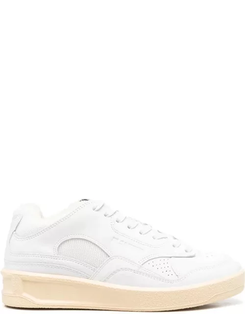Jil Sander Cow Leather And Fabric Mesh Mid Cut Sneaker