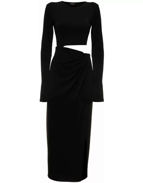 Black Long Dress In Stretch Jerseywith Asymmetrical Cut Out Details The Andamane Woman