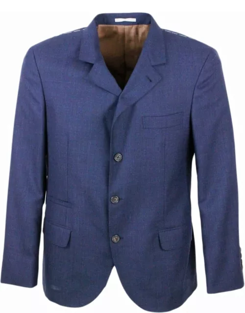 Brunello Cucinelli 3-button Unlined Jacket In Cool Wool Canvas.the Buttons Are In Brown Horn