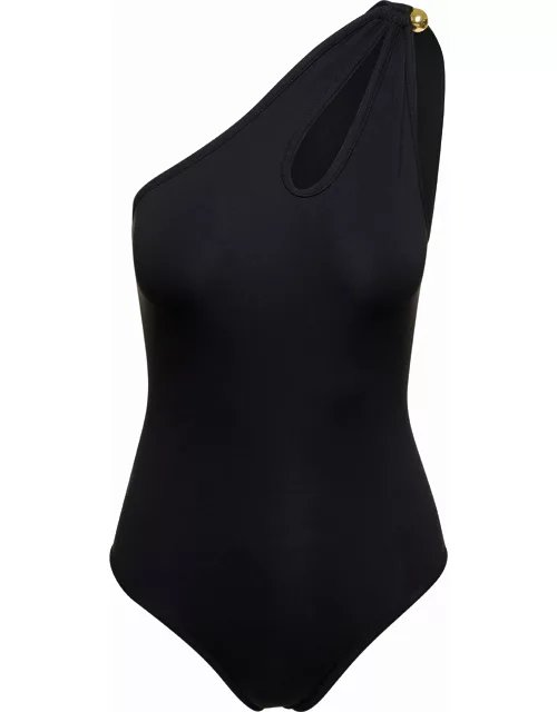 Bottega Veneta Black Mono-shoulder Swimsuit With Golden Detail In Polyamide Woman