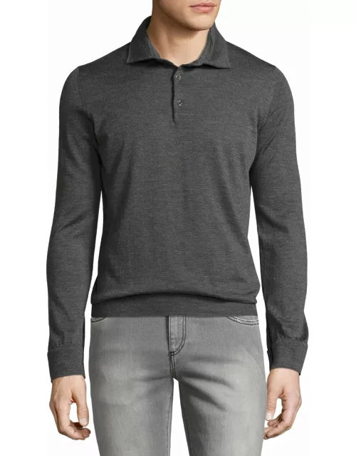 Cashmere-Silk Long-Sleeve Polo Shirt