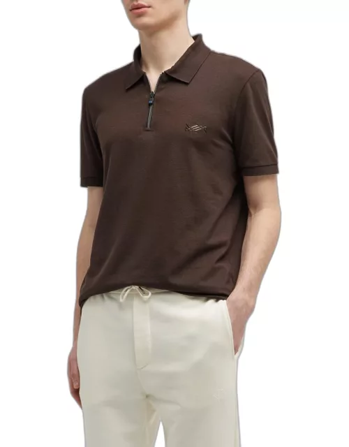 Men's Cotton-Silk Quarter-Zip Polo Shirt