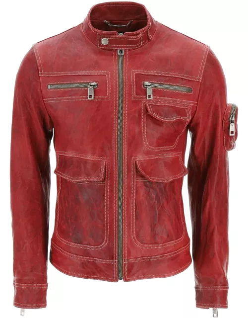 Dolce & Gabbana Multipocket Washed Leather Jacket
