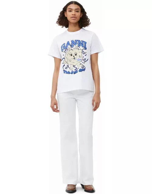 GANNI Short Sleeve Relaxed Fun Bunny T-shirt in White