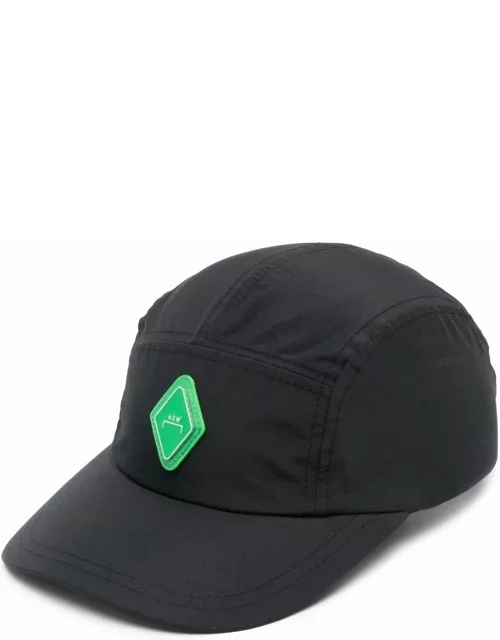 Black visor hat with logo plaque