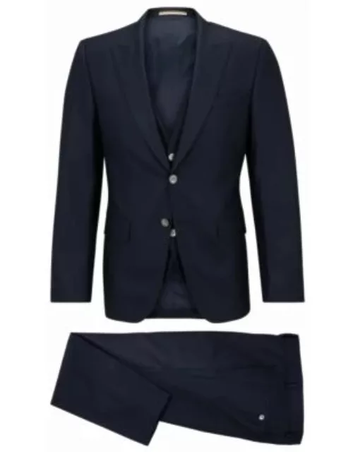 Slim-fit suit in a micro-patterned wool blend- Dark Blue Men's Business Suit