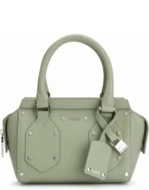 Grained-leather mini tote bag with padlock and tag- Light Green Women's Clutche