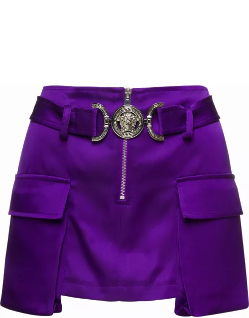 Versace Purple Belted Mini-skirt With Over