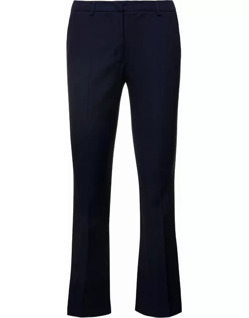 PT01 Blue Cropped Flared Jaine Pants In Wool Woman
