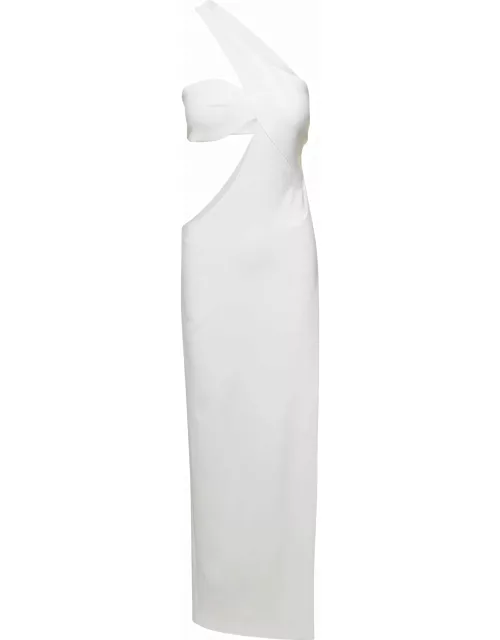 Monot White One Shoulder Asymmetrical Dress With Side Cutout In Polyester Woman
