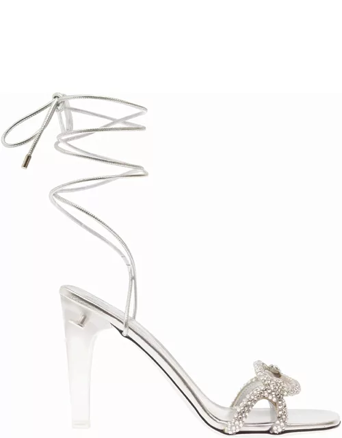 Valentino Garavani chain 1967 Silver Sandal With Laces And Trasparent Heel In Metallic Nappa Leather Woman