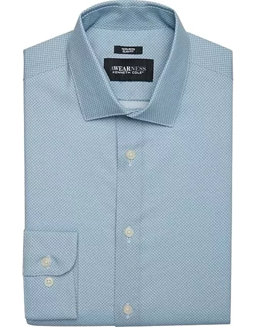 Awearness Kenneth Cole Men's Slim Fit Spread Collar Dress Shirt Teal Check