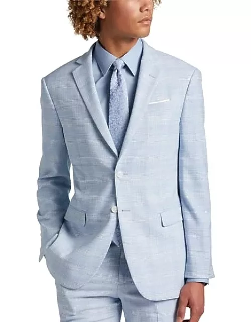 Egara Skinny Fit Men's Suit Separates Coat Sky Blue Plaid