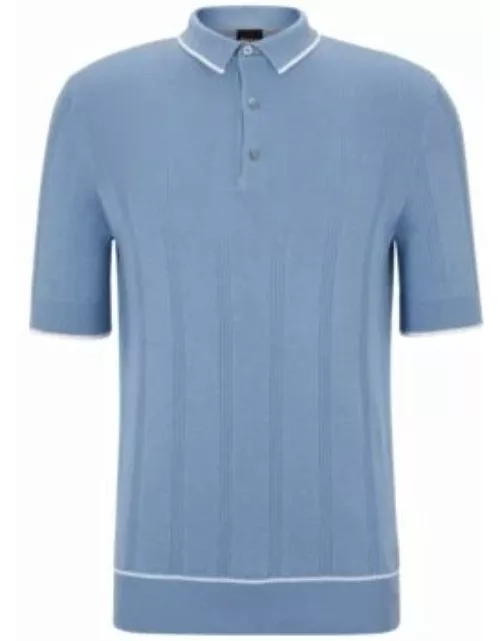 Short-sleeved polo sweater in silk and cotton- Light Blue Men's Sweater