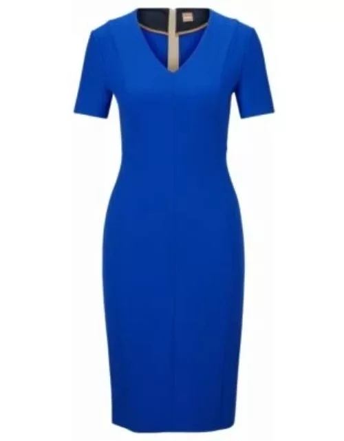 V-neck business dress with short sleeves- Blue Women's Business Dresse