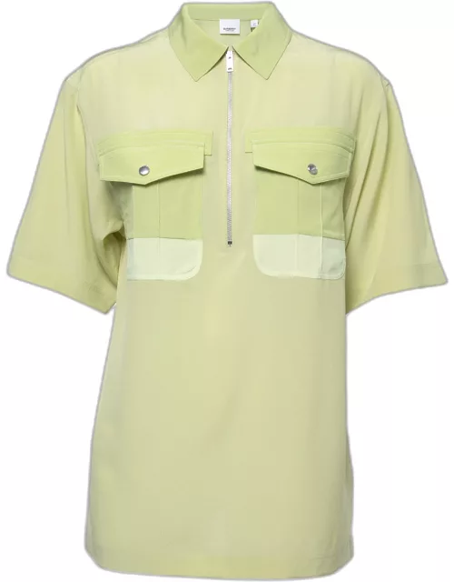 Burberry Green Silk Zip-Up Bowling Shirt