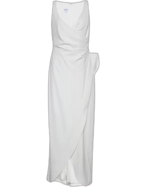 Armani Collezioni White Crepe Draped Sleeveless Faux Wrap Maxi Dress