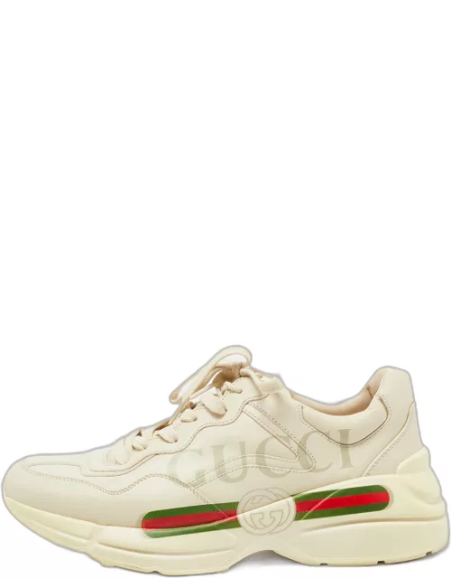 Gucci Cream Leather Rhyton Lace Up Sneaker