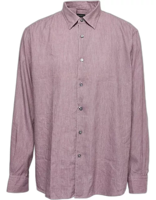 Ermenegildo Zegna Pink Checked Cotton and Linen Button Front Shirt