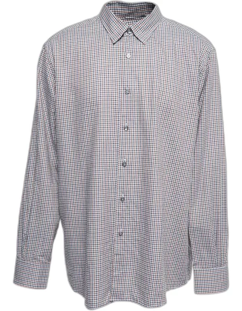Ermenegildo Zegna Brown Checkered Cotton Button Front Shirt