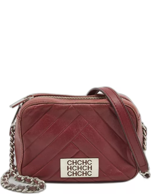 CH Carolina Herrera Burgundy Chevron Leather Logo Camera Crossbody Bag