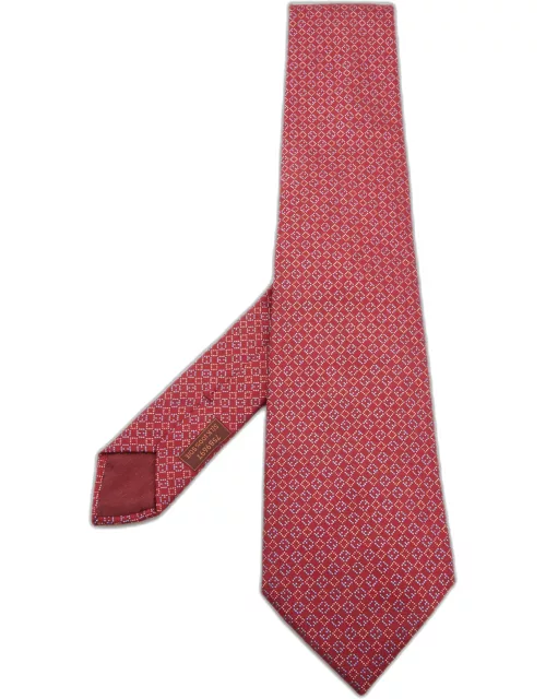 Hermes Red Diamond Pattern Silk Tie