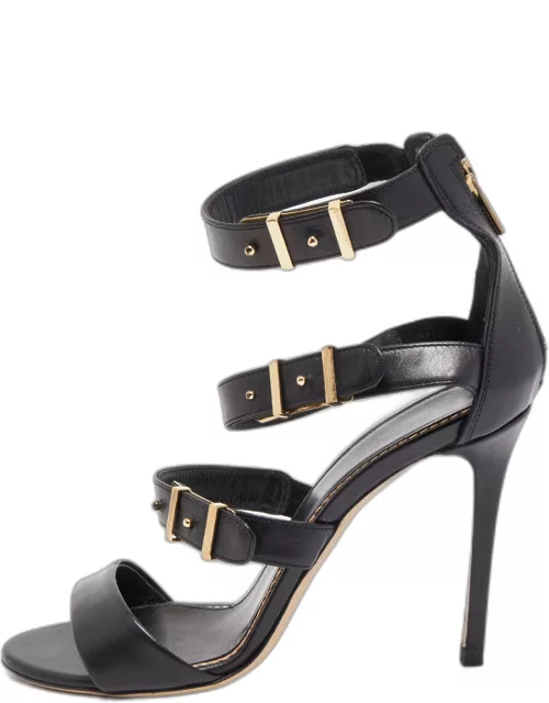 Le Silla Black Leather Ankle Strap Sandal