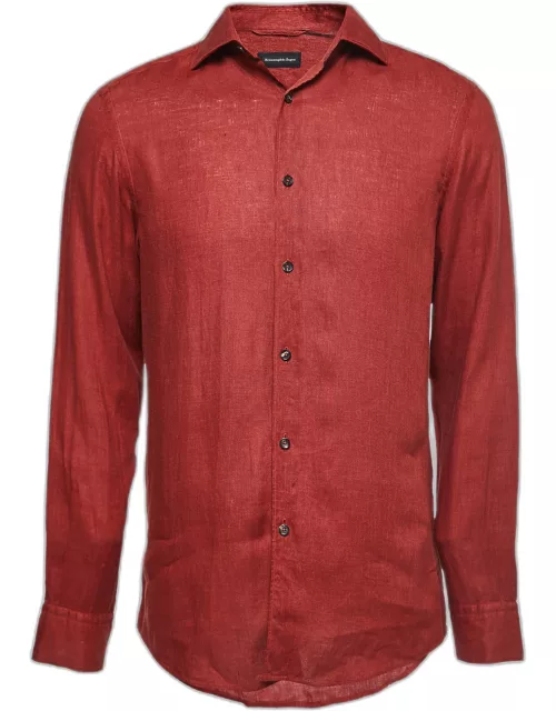 Ermenegildo Zegna Brick Red Linen Button Front Shirt