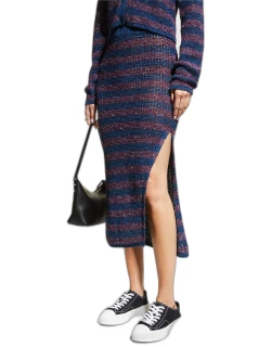 Carson Striped Open-Knit Midi Skirt