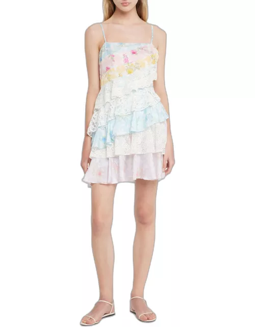 Imata Floral Silk Asymmetric-Ruffle Mini Dres