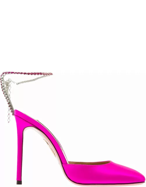 Aquazzura Fuchsia Pink ice Pumps Satin Effect With Crystal Embellishment In Leather Woman