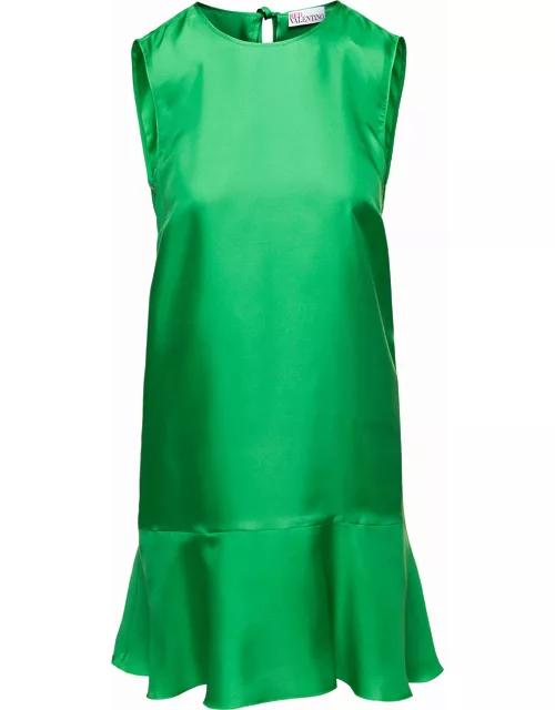 RED Valentino Mini Emerald Green Dress With Ruffle In Silk Woman