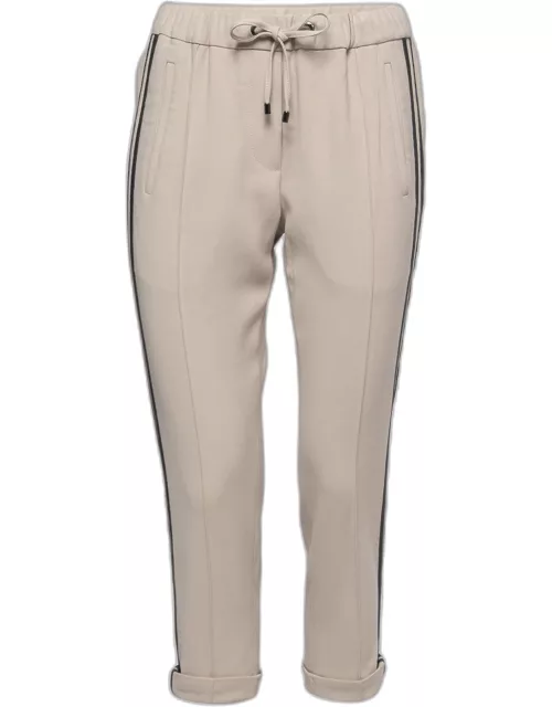 Brunello Cucinelli Beige Wool-Blend Stripe Detail Jogger Pants