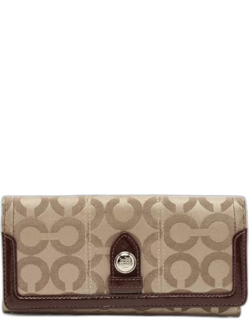 Coach Beige/Brown Signature Canvas and Patent Leather Flap Continental Wallet