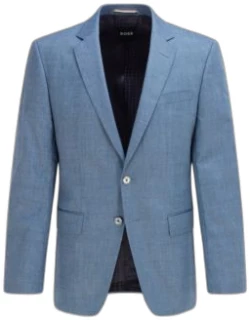 Slim-fit jacket in melange stretch cloth- Dark Blue Men's Sport Coat