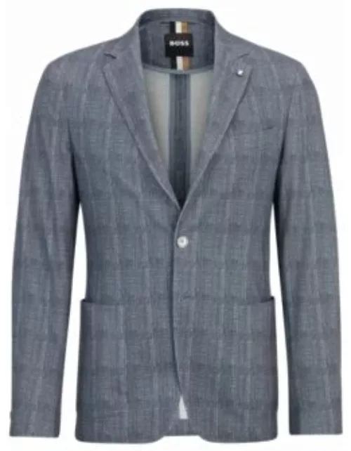 Slim-fit jacket in checked stretch cotton- Blue Men's Sport Coat