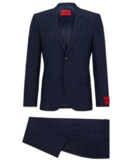 Extra-slim-fit suit in melange performance-stretch fabric- Dark Blue Men's Business Suit