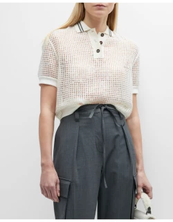 Netted Polo Shirt with Contrast Stripe