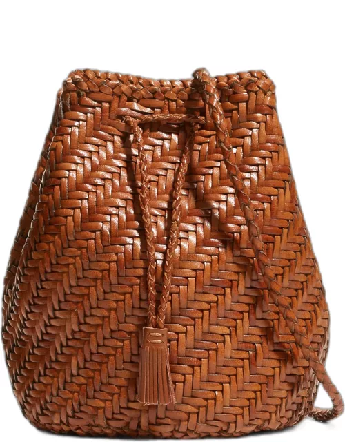 Woven Leather Bucket Crossbody Bag