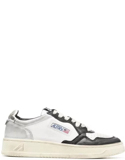 Autry Black And White medalist Low Top Sneakers Distressed Effect In Cow Leather
