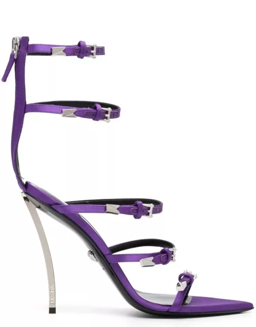 Versace Pin-point Sandals With Straps In Violet Leather Woman