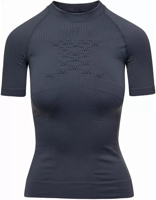 Balenciaga energy Accumulator Dark Grey Fitted T-shirt With Perforated Details In Stretch Polyamide Woman